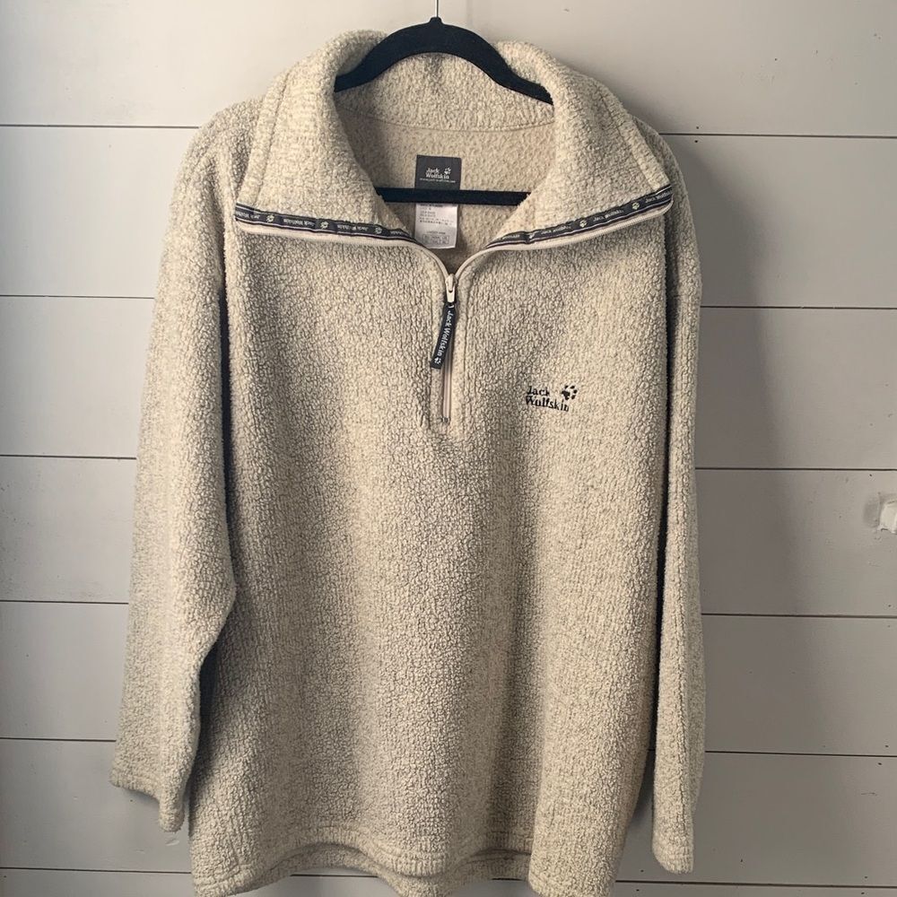 Jack Wolfskin Cream Sherpa Fleece Half-Zip Pullover – Men’s Size XL